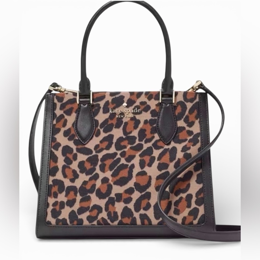 Kate Spade Ellie Small Tote Leopard Spotted Canvas Satchel Bag NWT